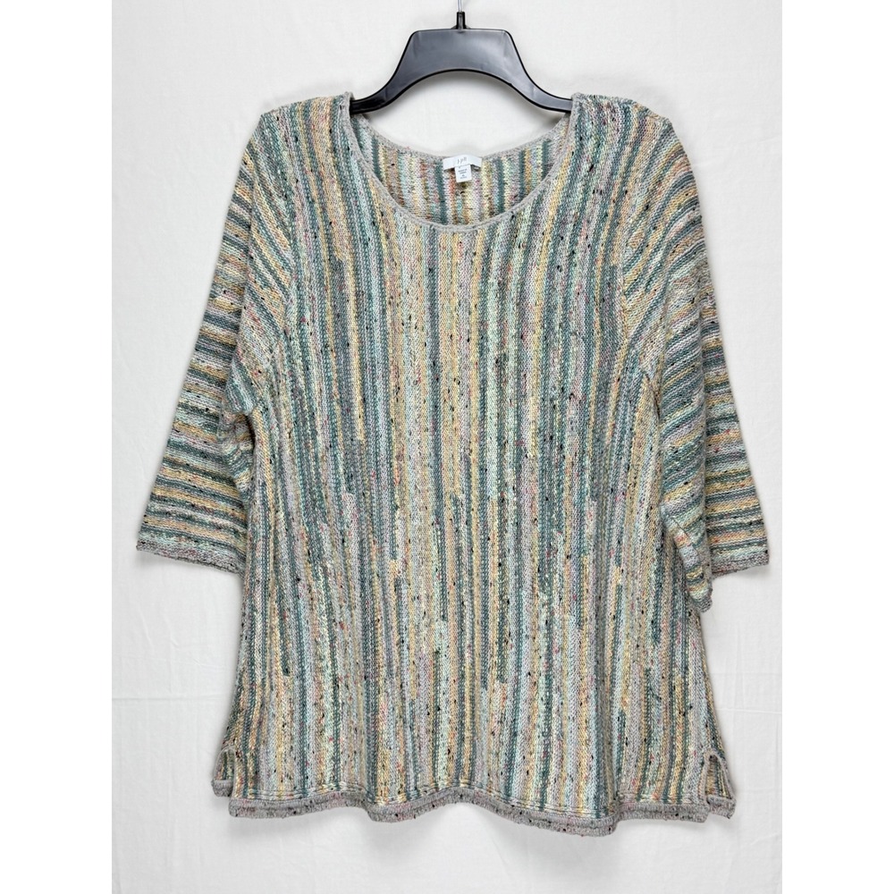 J. Jill Women Cotton Blend Sweater XL Petite Multi Stripe 3/4 Sleeve Side Slit